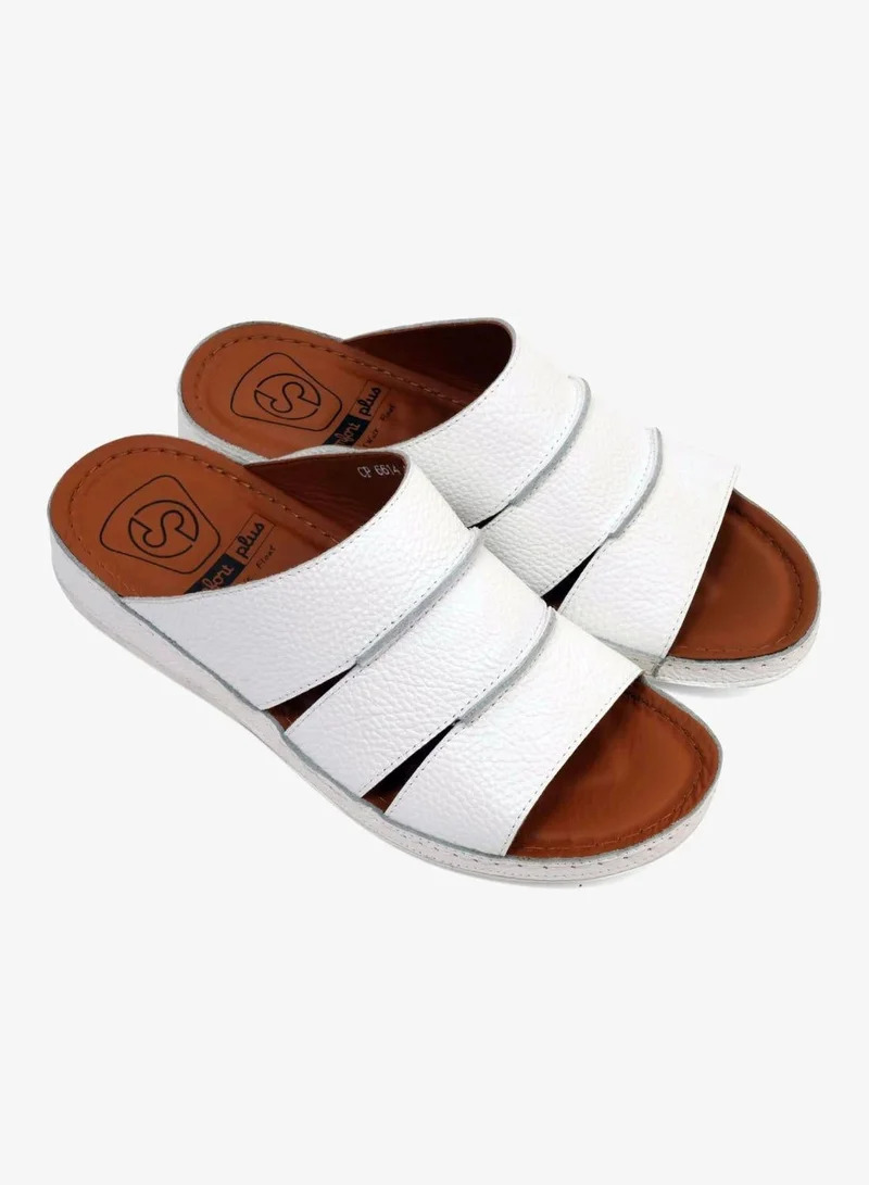 Comfort Plus COMFORT PLUS MEN'S LEATHER SLIDE SANDAL WHITE